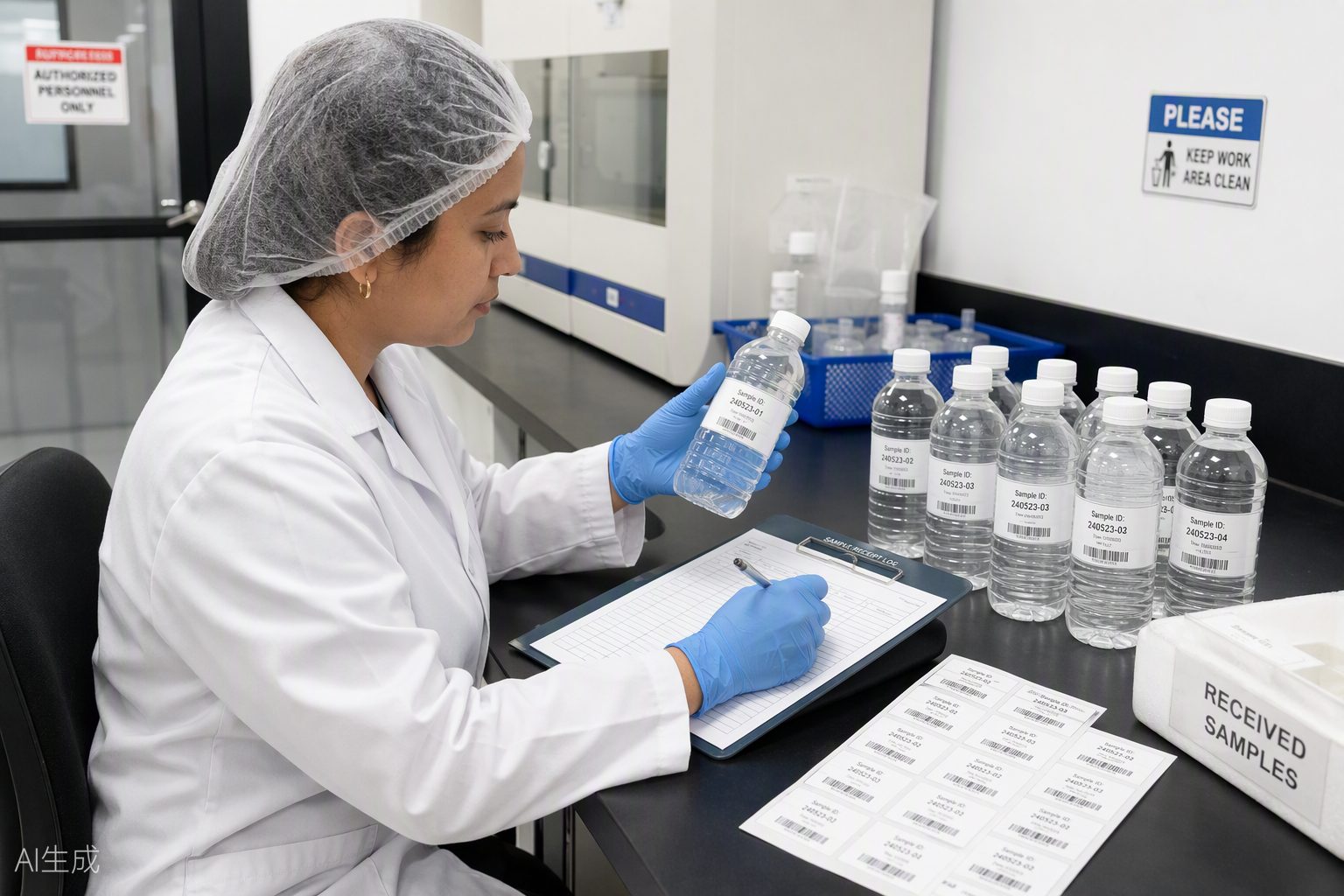 Timor Labs technician processing water samples from bottling operations